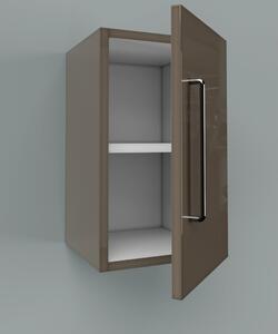 COLORADO 30 cm széles polcos fürdőszobai fali szekrény, fényes cappuccino, 1 soft close ajtóval