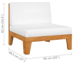 VidaXL elemes tömör akácfa középső kanapé krémfehér párnákkal