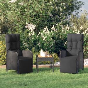 VidaXL 2 db fekete polyrattan dönthető kültéri szék párnával