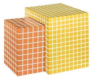 Dohányzóasztal szett, 2 db-os, négyzethálós, fa, sárga , narancssárga - PISCINE
