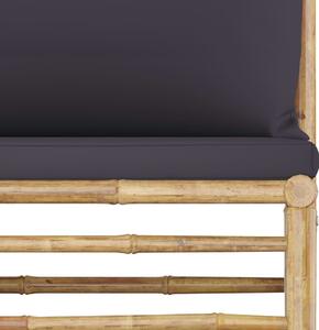 VidaXL bambusz kerti középső kanapé sötétszürke párnákkal