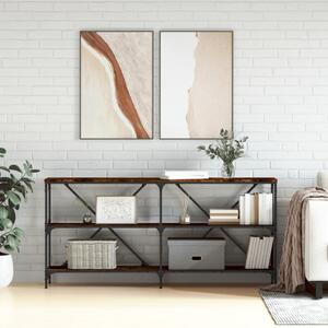Füstös tölgy színű szerelt fa és vas tálalóasztal 160x30x75 cm