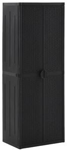 Fekete PP rattan kerti tárolószekrény 65 x 45 x 172 cm