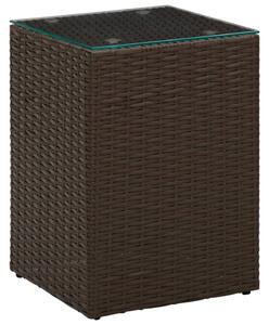 Barna polyrattan kisasztal üveg asztallappal 35 x 35 x 52 cm