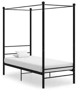 Fekete fém baldachinos ágykeret 90 x 200 cm