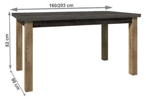 KONDELA Étkezőasztal, nyitható, tölgy lefkas sötét/smooth szürke, 160-203x90 cm, MONTANA STW