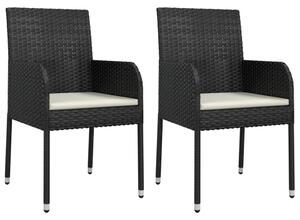 VidaXL 2 db fekete polyrattan kerti szék párnával