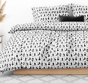 Goldea pamut ágyneműhuzat - cikkszám 533 - fekete macskák fehér alapon 140 x 220 és 70 x 90 cm