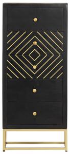 VidaXL fekete és aranyszínű tömör mangófa fiókos szekrény 45x30x105 cm