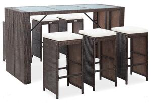 VidaXL 7 részes barna polyrattan kerti bárszett párnákkal