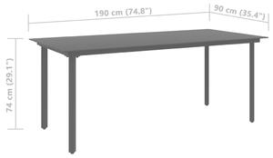 VidaXL fekete acél és üveg kerti étkezőasztal 190 x 90 x 74 cm