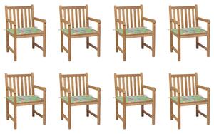 VidaXL 8 db tömör tíkfa kerti szék levélmintás párnával
