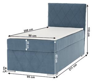 KONDELA Boxspring ágy, egyszemélyes, kék, 90x200, jobbos, PAXTON