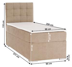 KONDELA Boxspring ágy, egyszemélyes, világosbarna, 90x200, balos, DANY