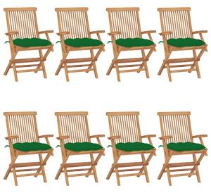 VidaXL 8 db tömör tíkfa kerti szék zöld párnával