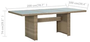 VidaXL barna üveg és polyrattan kerti étkezőasztal 200 x 100 x 74 cm
