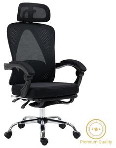Vezetői irodai szék lábtartóval, Titan Premium Quality, prémium textil-fekete háló