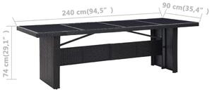VidaXL fekete polyrattan és üveg kerti asztal 240 x 90 x 74 cm