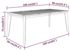VidaXL tömör akácfa kerti asztal 160 x 90 x 75 cm