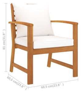 VidaXL 2 db tömör akácfa kerti szék krémszínű párnával