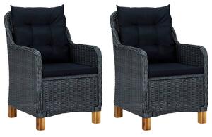 2 db sötétszürke polyrattan kerti szék párnával