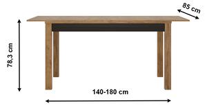Széthúzható étkezőasztal, lefkas tölgy sötét/matt fekete, 140-180x85 cm, LUCITA HAVT02