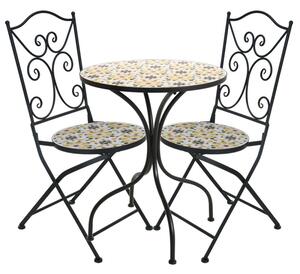 Mozaikos bisztró szett asztal két székkel - kerámia díszítéssel