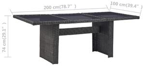 VidaXL fekete üveg és polyrattan kerti étkezőasztal 200 x 100 x 74 cm