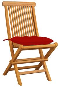 VidaXL 4 db tömör tíkfa kerti szék piros párnával