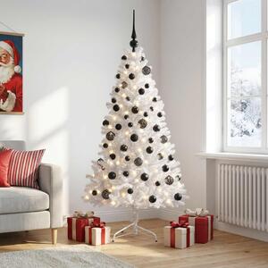 Műkarácsonyfa gömbbel 210 cm 300 LED Meleg fehér PVC és fém