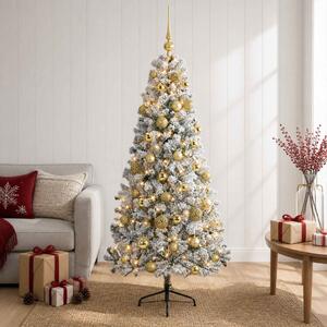 Műkarácsonyfa gömbbel 120 cm 150 LED Meleg fehér PVC és fém