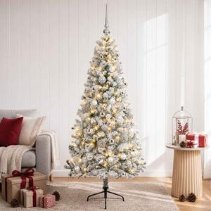 Műkarácsonyfa gömbbel 120 cm 150 LED Meleg fehér PVC és fém