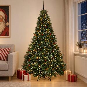 Zöld műfenyő gömbökkel 300 cm 600 LED Meleg fehér PVC és fém