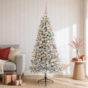 Műkarácsonyfa gömbbel 120 cm 150 LED Meleg fehér PVC és fém