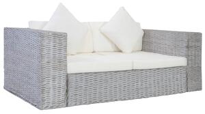2 személyes szürke természetes rattan kanapé párnával