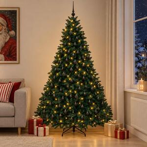 Sötétzöld műkarácsonyfa gömbökkel 270 cm 600 LED Meleg fehér