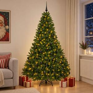 Világos zöld műkarácsonyfa gömbökkel 270 cm 600 LED Meleg fehér