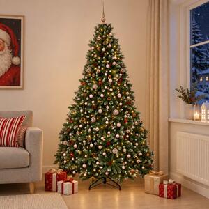 Zöld műkarácsonyfa gömbökkel 300 cm 600 LED Meleg fehér