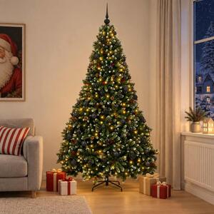 Műkarácsonyfa gömbökkel, zöld 210 cm 300 LED Meleg fehér