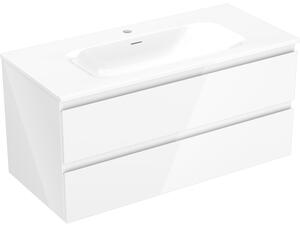 Mexen Orio 100 cm-es fürdőszobaszekrény Vela mosdóval, 2 fiók, fényes fehér - 91A10-10047-2-BFF00-W23M00