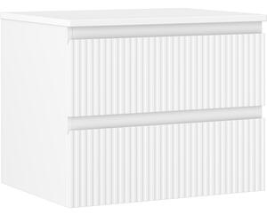 Mexen Rivel 60 cm-es fürdőszobai mosdószekrény munkalappal, 2 fiók, barázdált, matt fehér - 91A20-06047-2-BFFC01