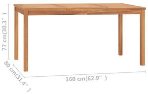 VidaXL tömör tíkfa kerti étkezőasztal 160 x 80 x 77 cm
