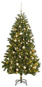 Csuklópántos műkarácsonyfa 300 LED-del és gömbökkel 270 cm