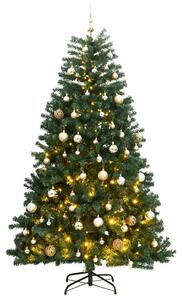 Csuklópántos műkarácsonyfa 300 LED-del és gömbökkel 210 cm