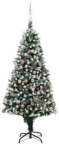 LED-es műkarácsonyfa gömbkészlettel és tobozokkal 210 cm