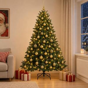 Műkarácsonyfa gömbbel 180 cm 300 LED Meleg fehér PVC és fém