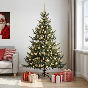 Műkarácsonyfa gömbbel 180 cm 300 LED Meleg fehér PVC és fém