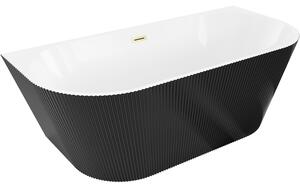 Mexen Oris szabadon álló mellékelt bordázott kád 170 x 80 cm, fehér/fekete, arany kefélt túlfolyó - 52871708075-55