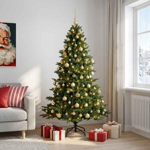 Műkarácsonyfa gömbbel 180 cm 300 LED Meleg fehér PVC és fém