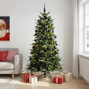 Műkarácsonyfa gömbbel 180 cm 300 LED Meleg fehér PE és PVC Zöld